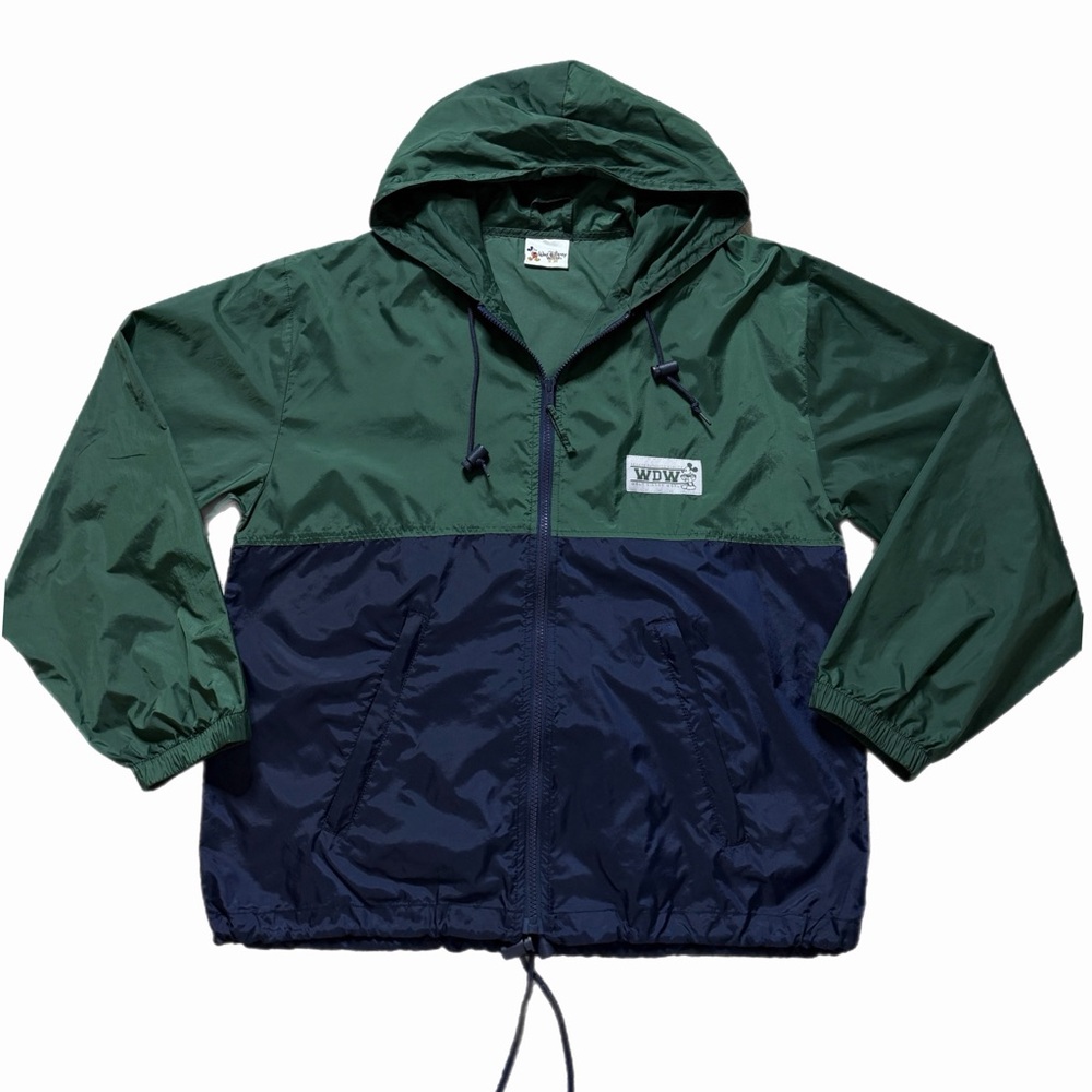 VTG 90s Walt Disney World Windbreaker Blue Green Jacket Hooded Zip L